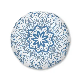 Handmade Mandala Art Floor Cushion - Steel Blue - Round