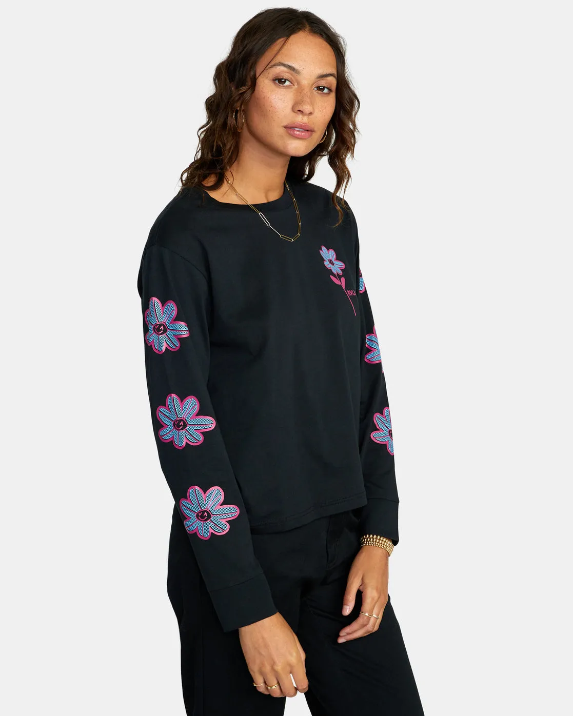 Happy Daisy Long Sleeve Tee - RVCA Black