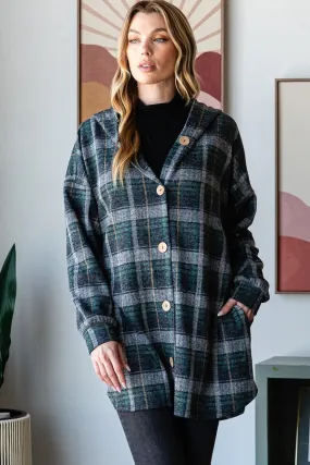 Heimish Long Puff Sleeve Plaid Print Cardigan