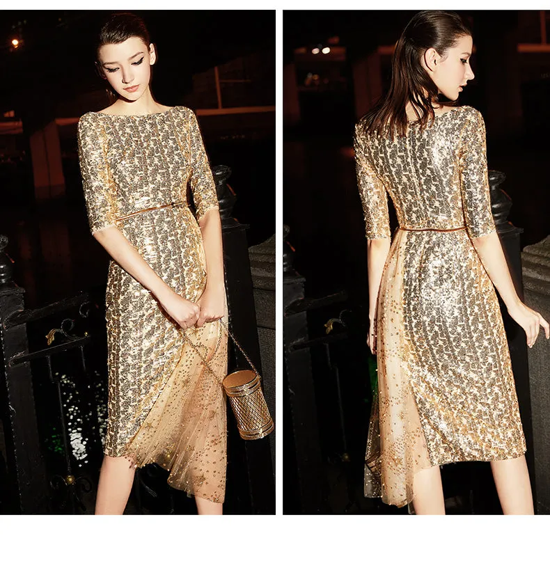 High end luxury Gold shimmery evening dinner dress - ipi