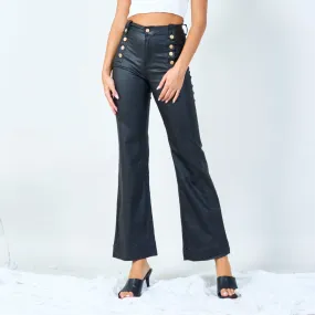 High-waisted faux leather flared pants wholesale