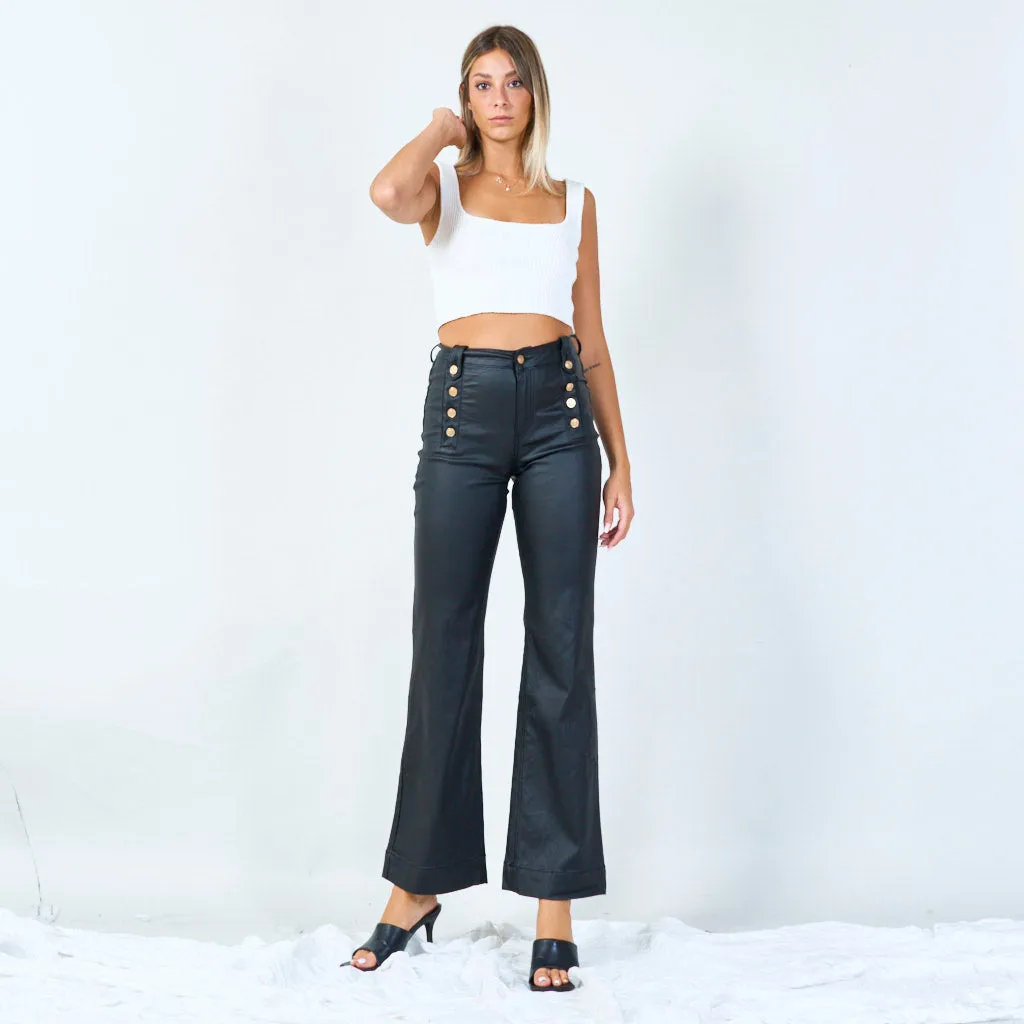 High-waisted faux leather flared pants wholesale