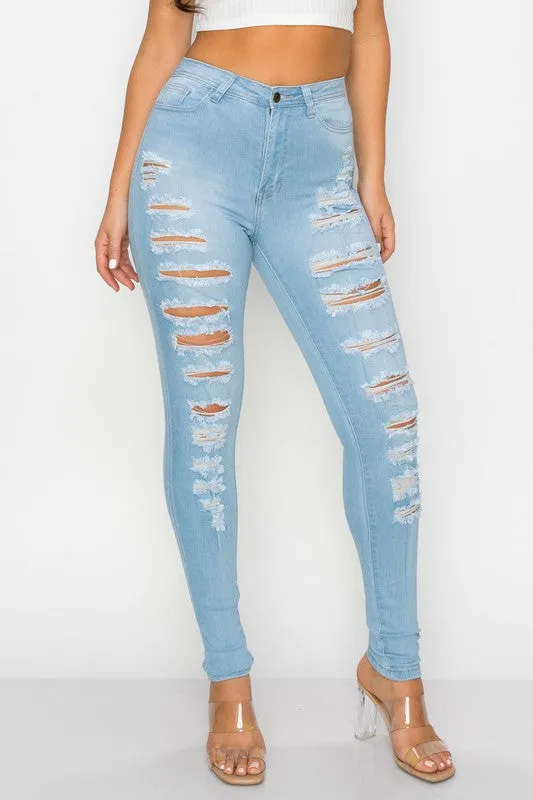 High Waisted Skinny Distressed Women Jeans