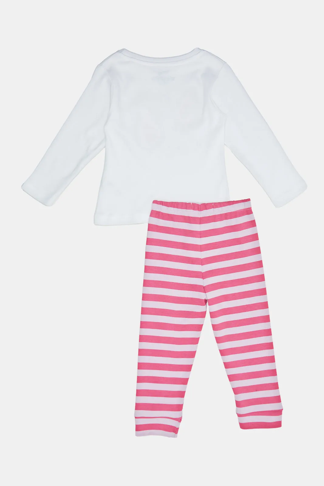 Infant Girls White And Pink Stripe Interlock Pyjama Set (2 Pice)