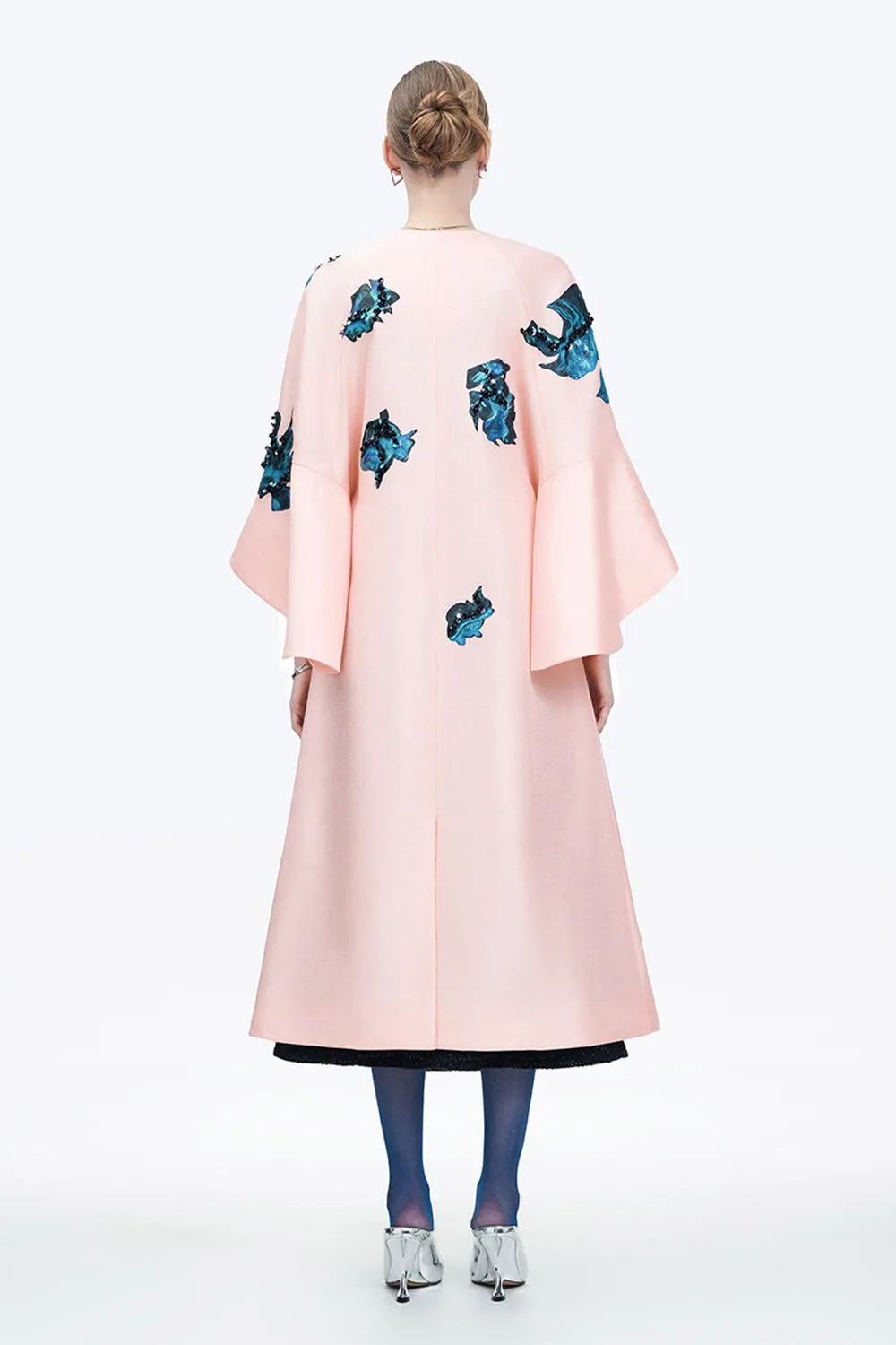 Inner Blossom Trapezoid Bell Sleeved Zibeline Calf Length Coat