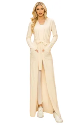 Ivory Long Sweater Cardigan with Tie belted