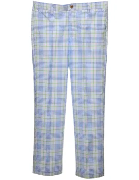 Izod Checked Pattern Light Green & Blue Trousers - W34 L32