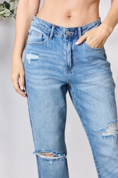 Judy Blue* Megan Distressed Raw Hem Straight Leg Jeans