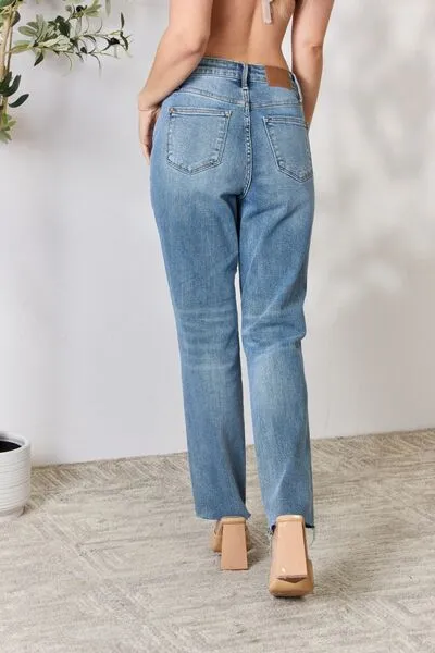 Judy Blue* Megan Distressed Raw Hem Straight Leg Jeans