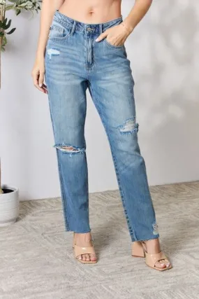 Judy Blue* Megan Distressed Raw Hem Straight Leg Jeans