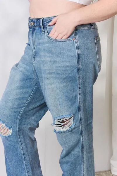 Judy Blue* Megan Distressed Raw Hem Straight Leg Jeans