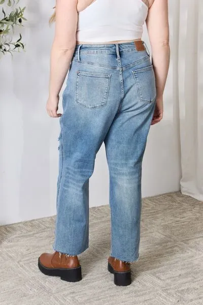 Judy Blue* Megan Distressed Raw Hem Straight Leg Jeans