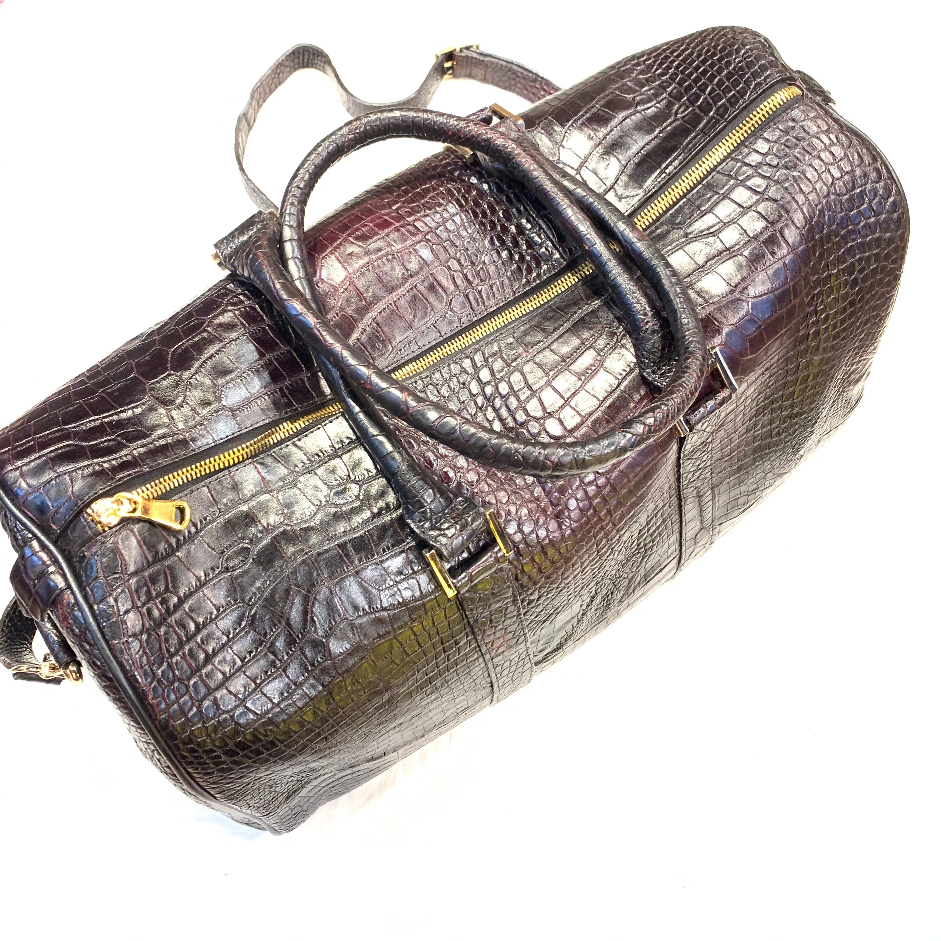 Kashani Black Cherry Full Alligator Body Duffle Bag