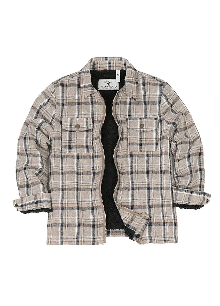 Kid's Sherpa Fleece Lined Zip Up Plaid Flannel Shirt Jacket