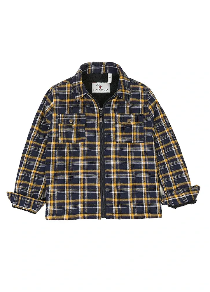 Kid's Sherpa Fleece Lined Zip Up Plaid Flannel Shirt Jacket