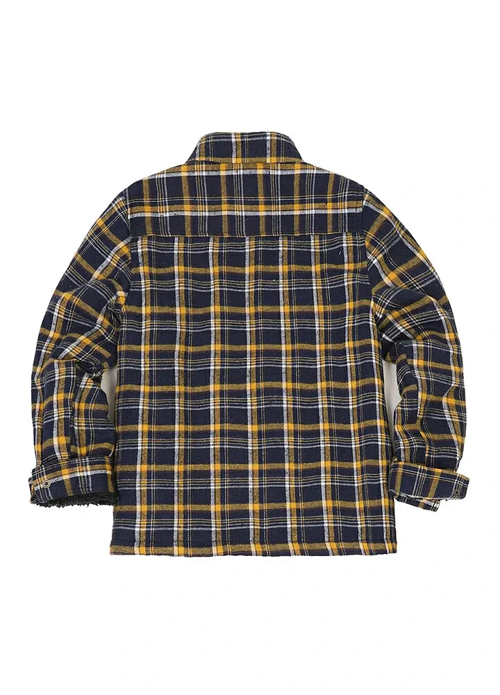 Kid's Sherpa Fleece Lined Zip Up Plaid Flannel Shirt Jacket