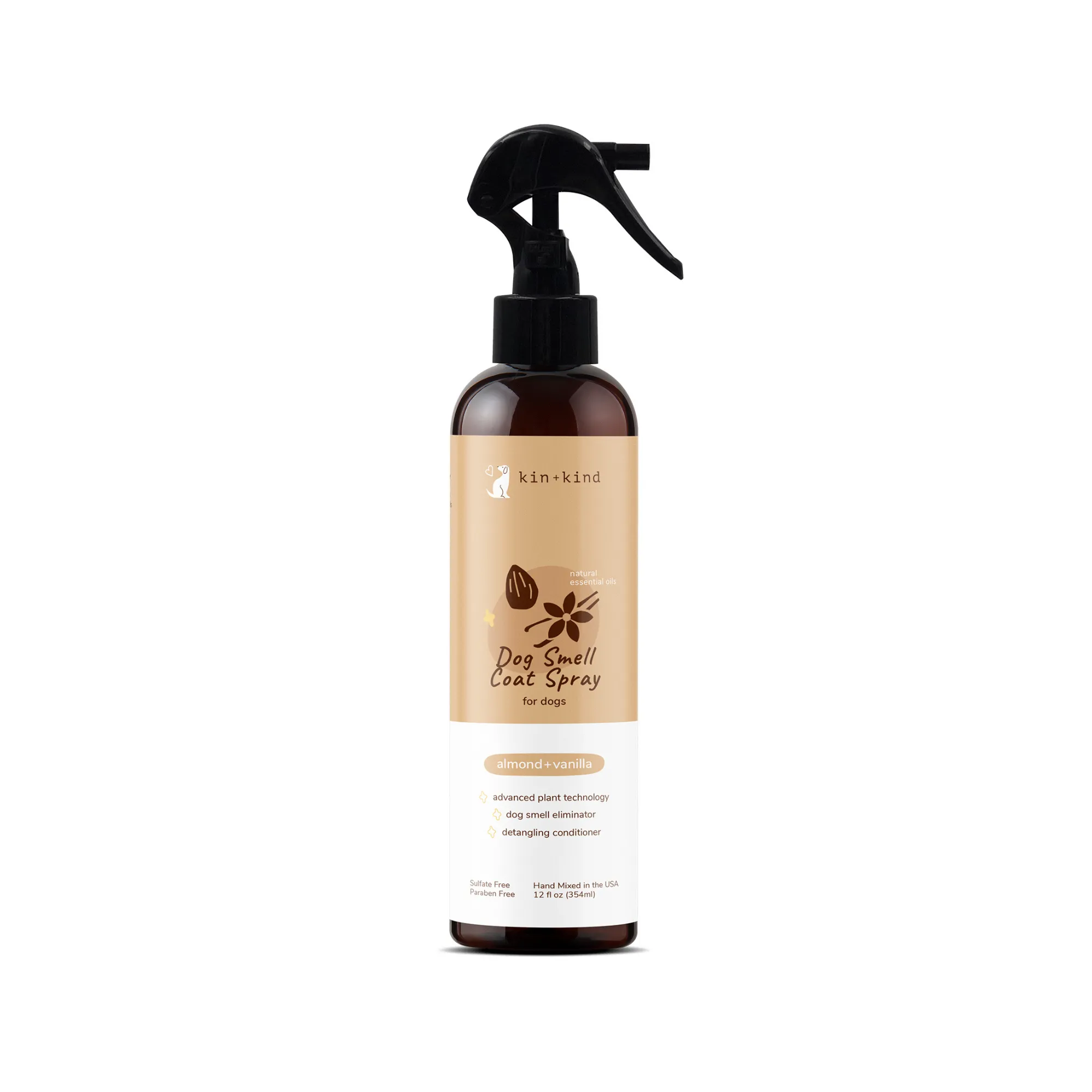 Kin   Kind Almond & Vanilla Natural Coat Spray for Dog Smells 12 oz