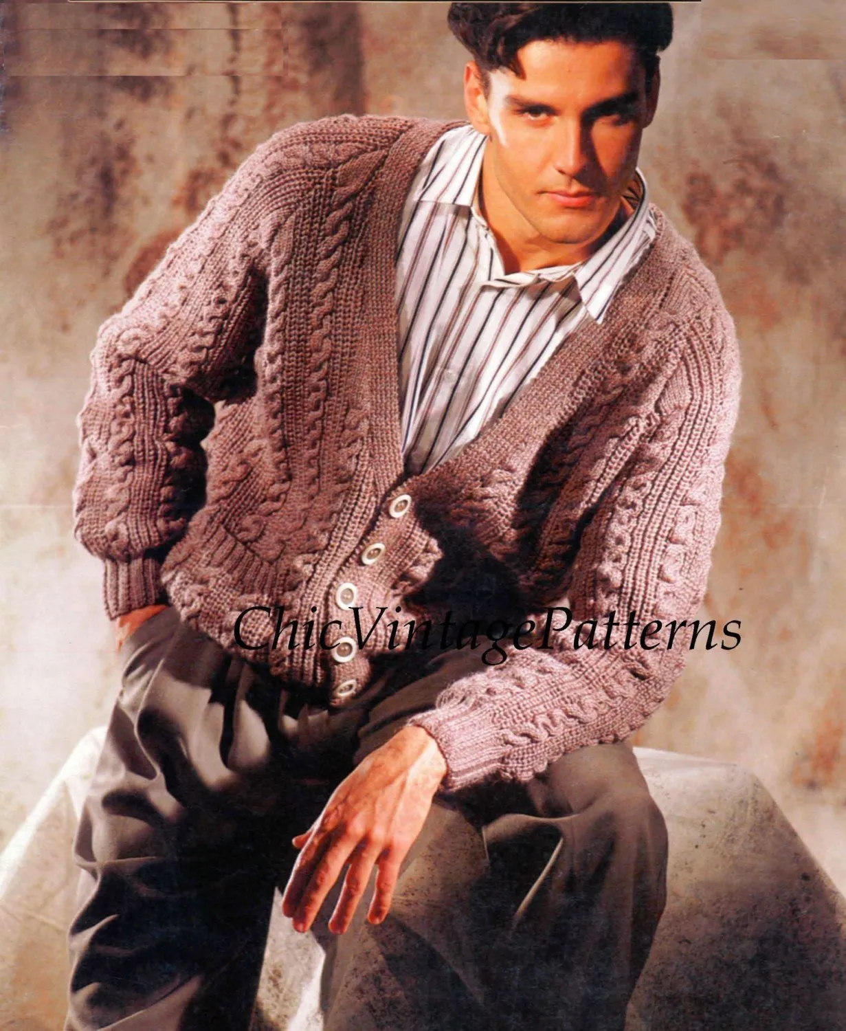 Knitted Men's Cardigan, Cable Pattern, Men's Jacket, Digital pattern