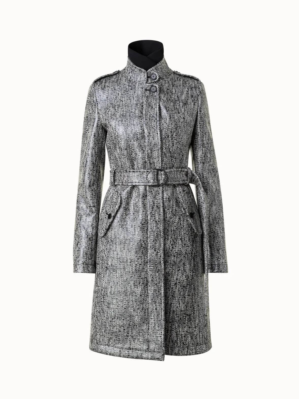 Lacquered Tweed Coat with Removable Insert