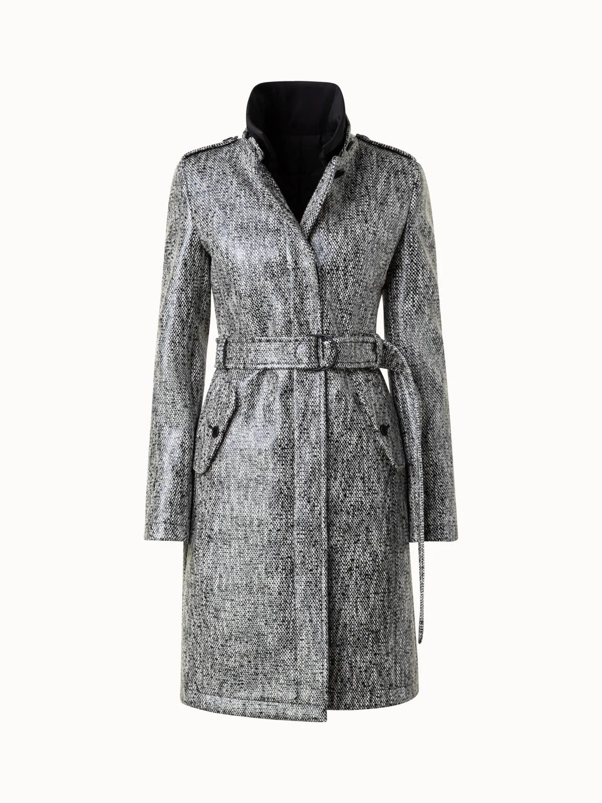 Lacquered Tweed Coat with Removable Insert