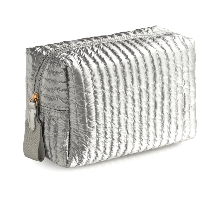 Large Square Silver Puffer Toiletry Bag