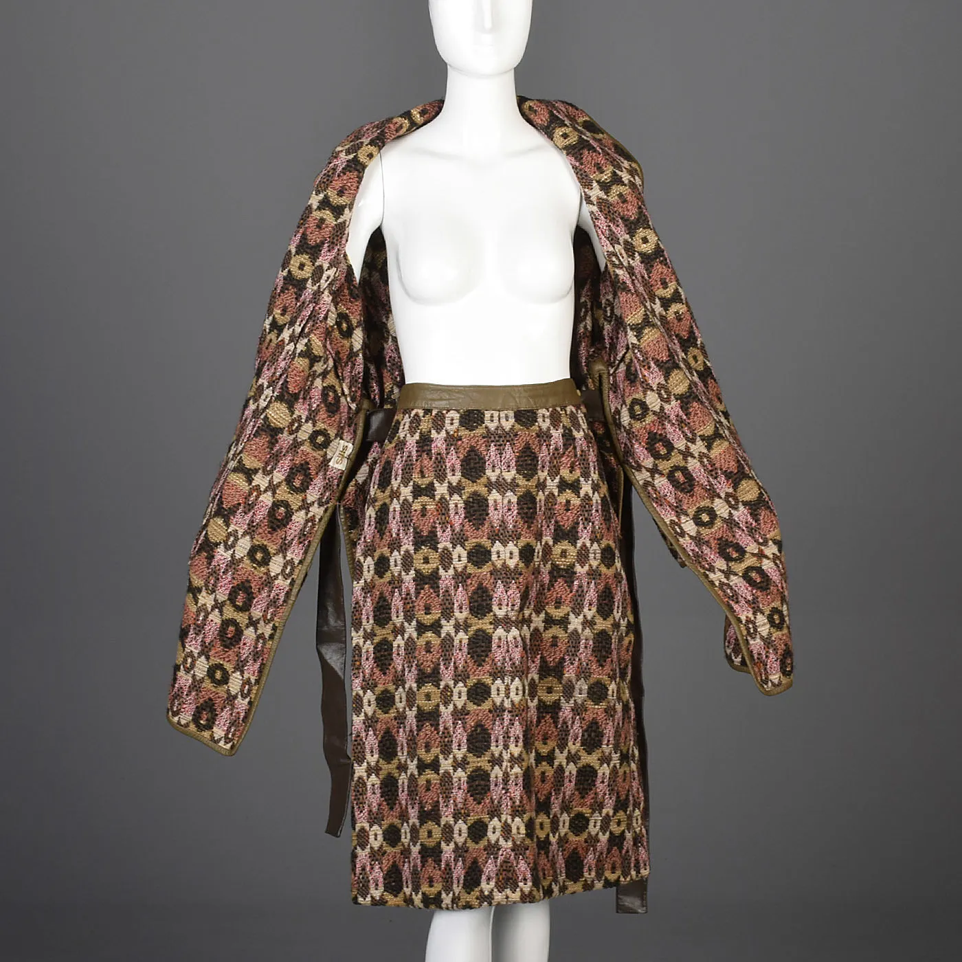 Late 1960s Bonnie Cashin Sills Bohemian Tweed Separates with Leather Trim