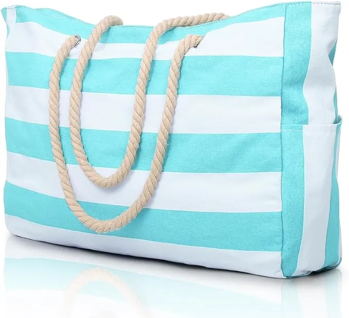 Light Blue and White Beach Bag