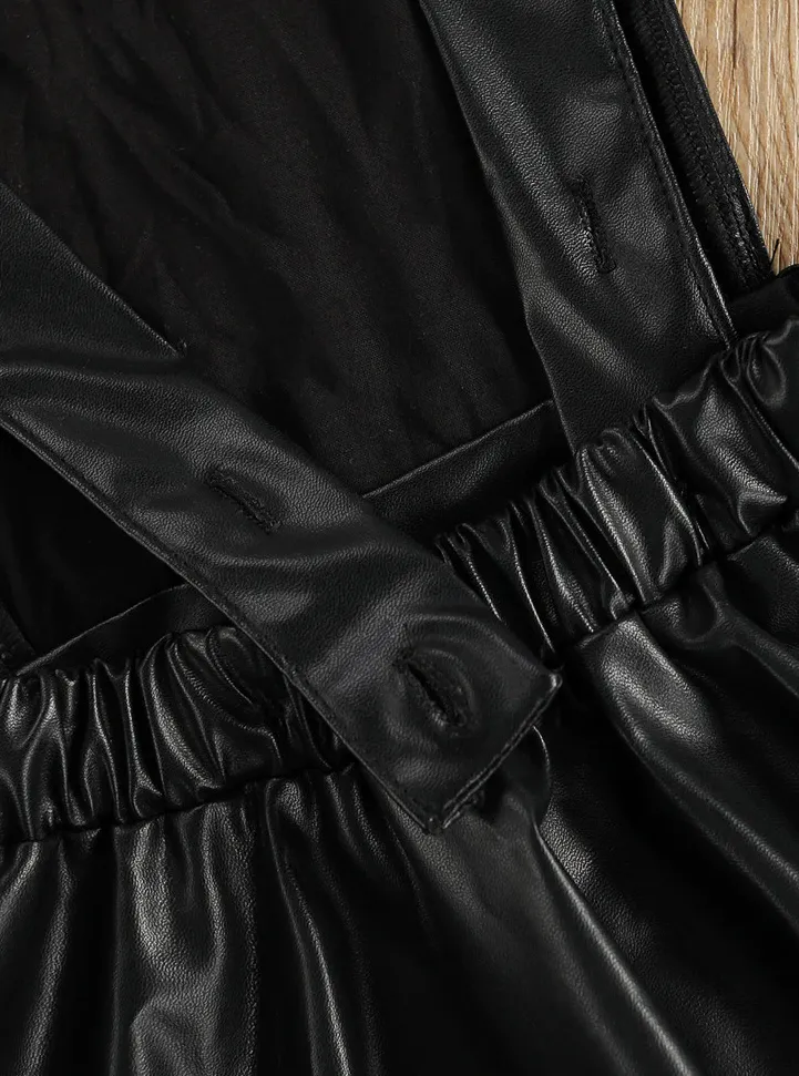 Little Black Vegan Leather Overall Dress