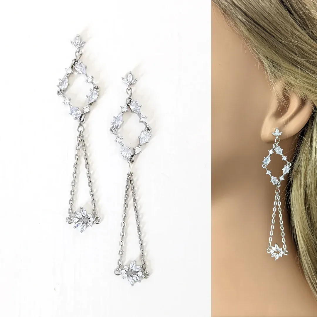 Long Crystal Chain Earrings Vera