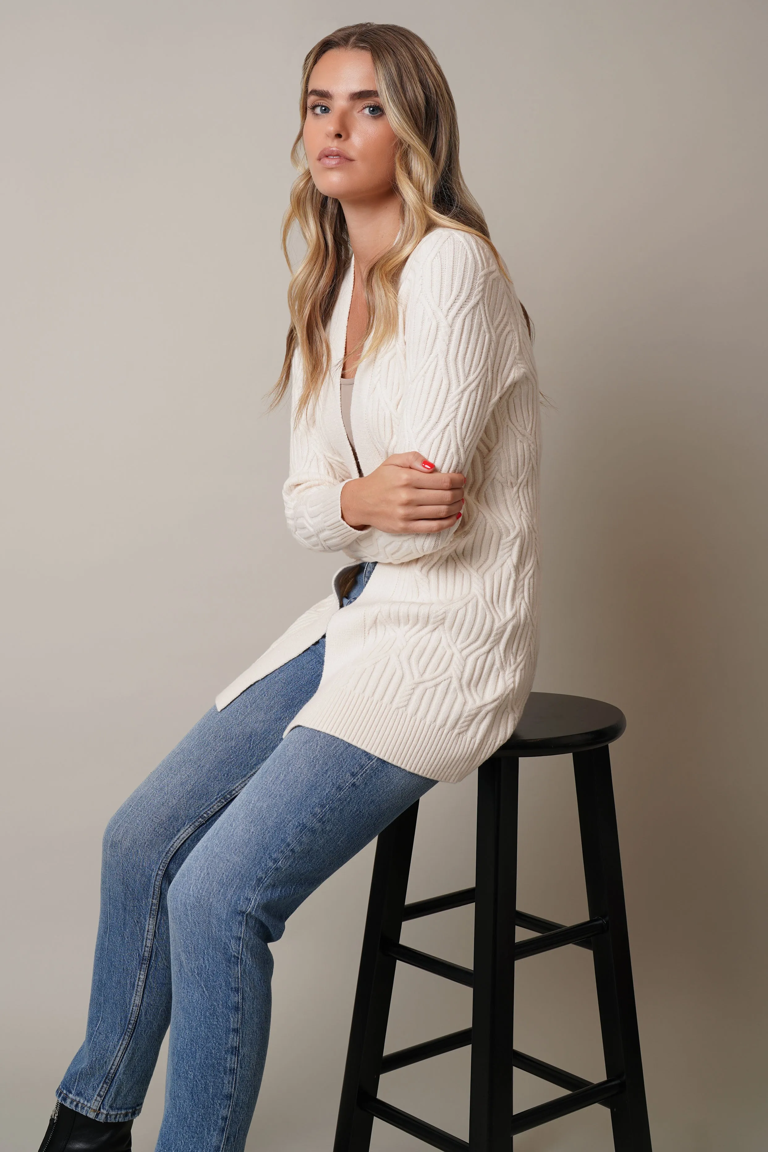 Long Sleeve Cabled Cardigan