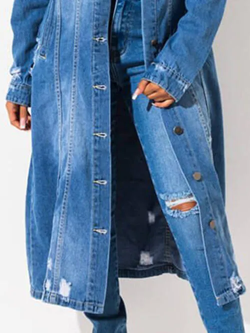 Long Sleeve Raw Hem Denim Duster Jacket