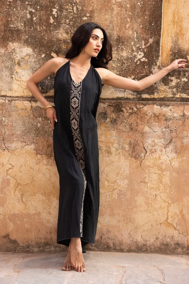 Luna Halterneck Maxi Dress - Aztec - Black