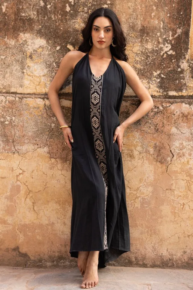 Luna Halterneck Maxi Dress - Aztec - Black