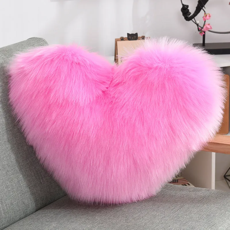 Luxurious Heart-Shaped Long Plush Decorative Throw Pillow – Fluffy Shaggy Cushion Cover for Sofa or Bed