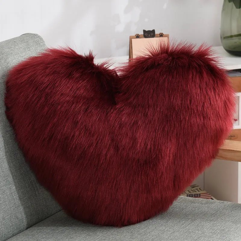 Luxurious Heart-Shaped Long Plush Decorative Throw Pillow – Fluffy Shaggy Cushion Cover for Sofa or Bed