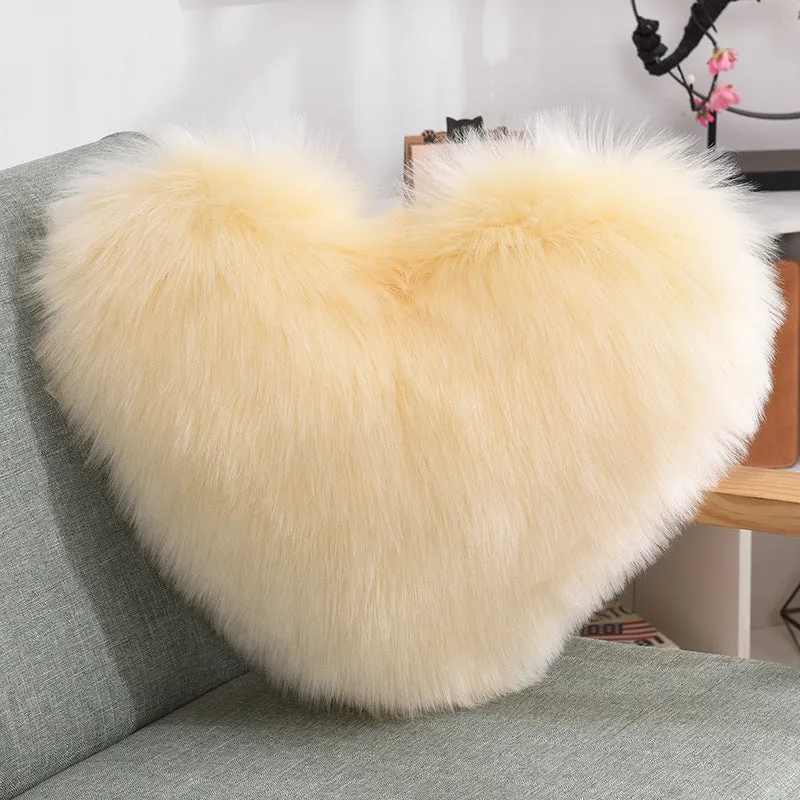 Luxurious Heart-Shaped Long Plush Decorative Throw Pillow – Fluffy Shaggy Cushion Cover for Sofa or Bed