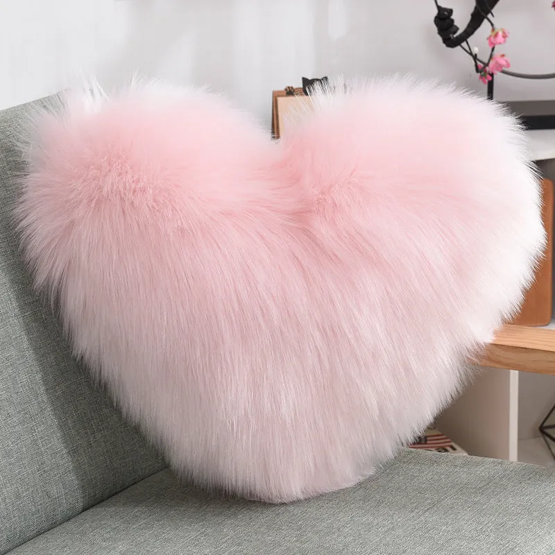 Luxurious Heart-Shaped Long Plush Decorative Throw Pillow – Fluffy Shaggy Cushion Cover for Sofa or Bed