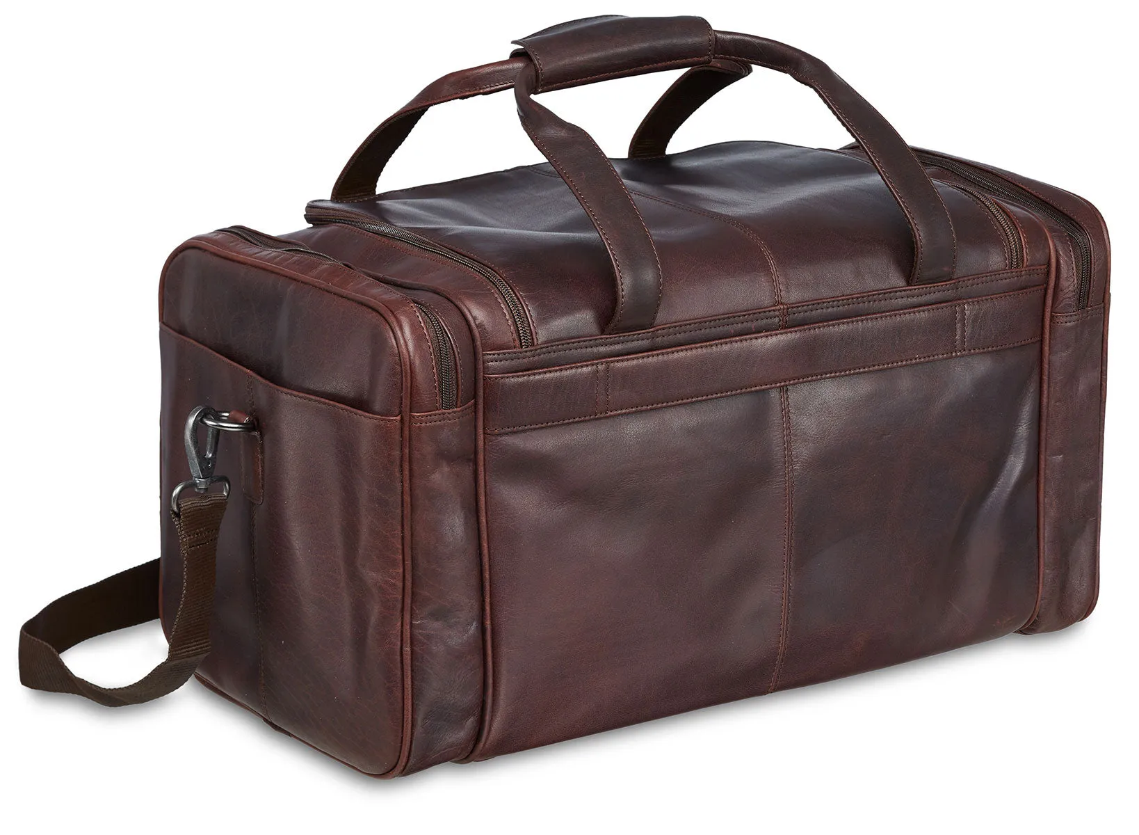 Mancini Leather Carry-on Duffle Bag, 20" x 10.75" x 10.75", Brown