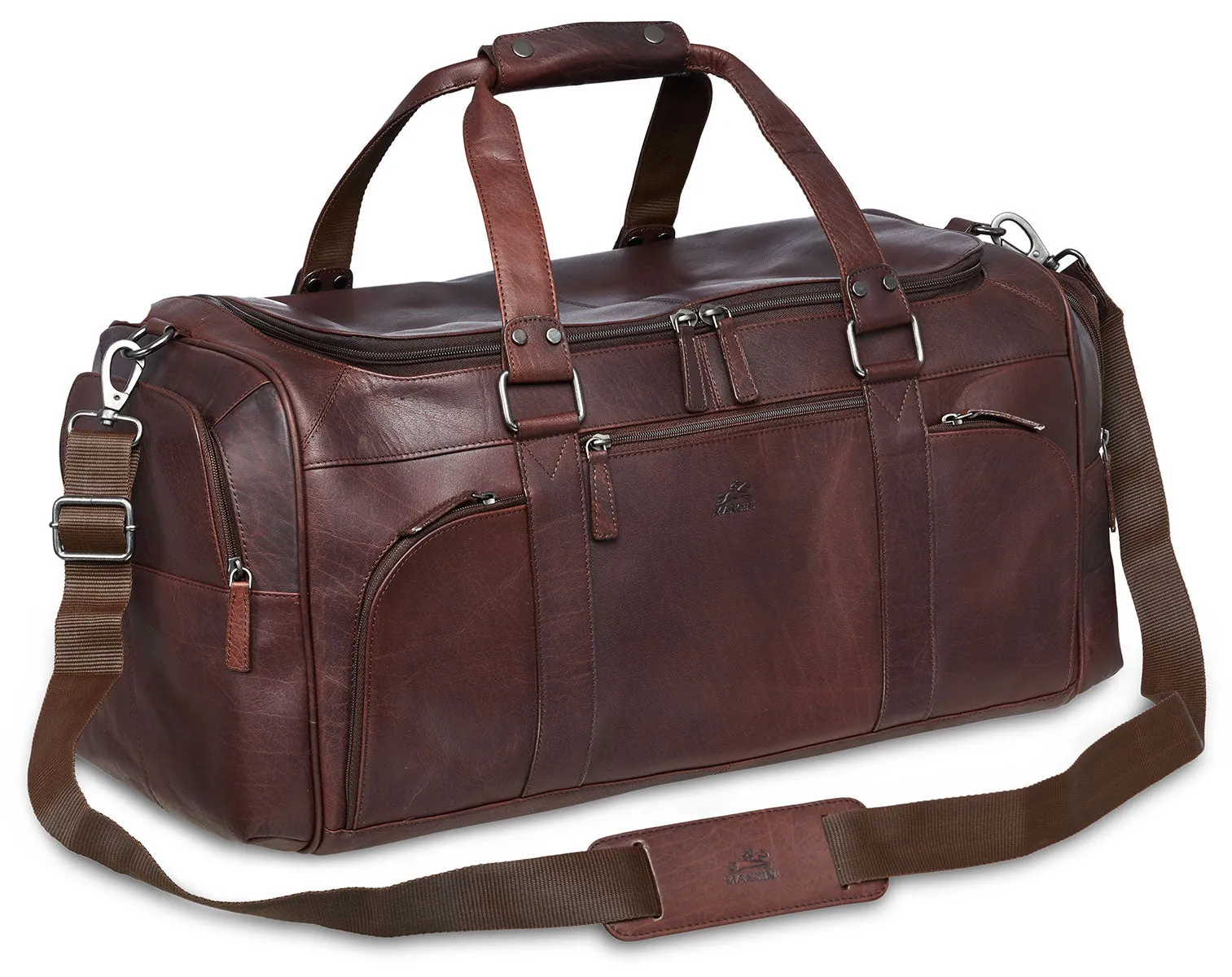 Mancini Leather Duffle Bag, 23" x 10" x 10.25", Brown