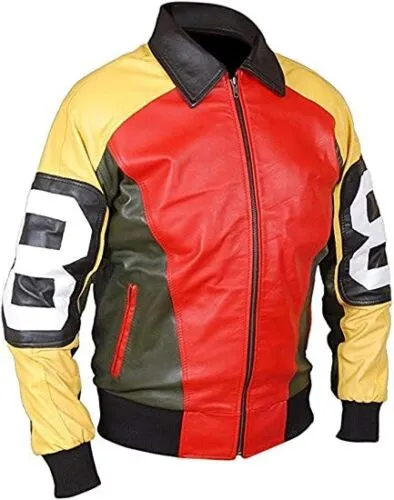 Men's 8 Ball Pointed Collar Bomber Letterman Synthetic Leather Jacket