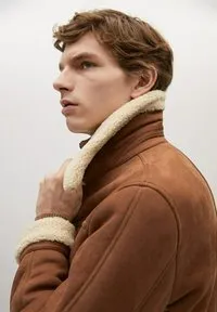 Men's Aviator Tan Brown Leather Shearling Jacket