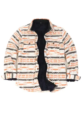 Men's Aztec Print Button Down Sherpa Lined Shirt Jacket