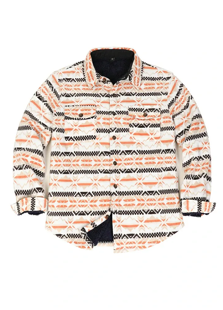 Men's Aztec Print Button Down Sherpa Lined Shirt Jacket