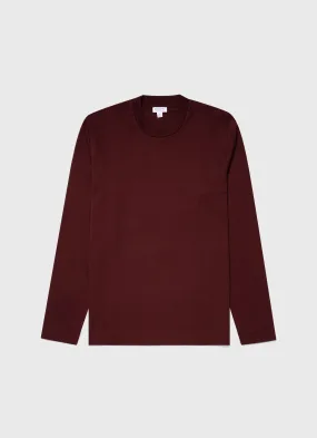 Men's Brushed Cotton Long Sleeve T-shirt in Maroon