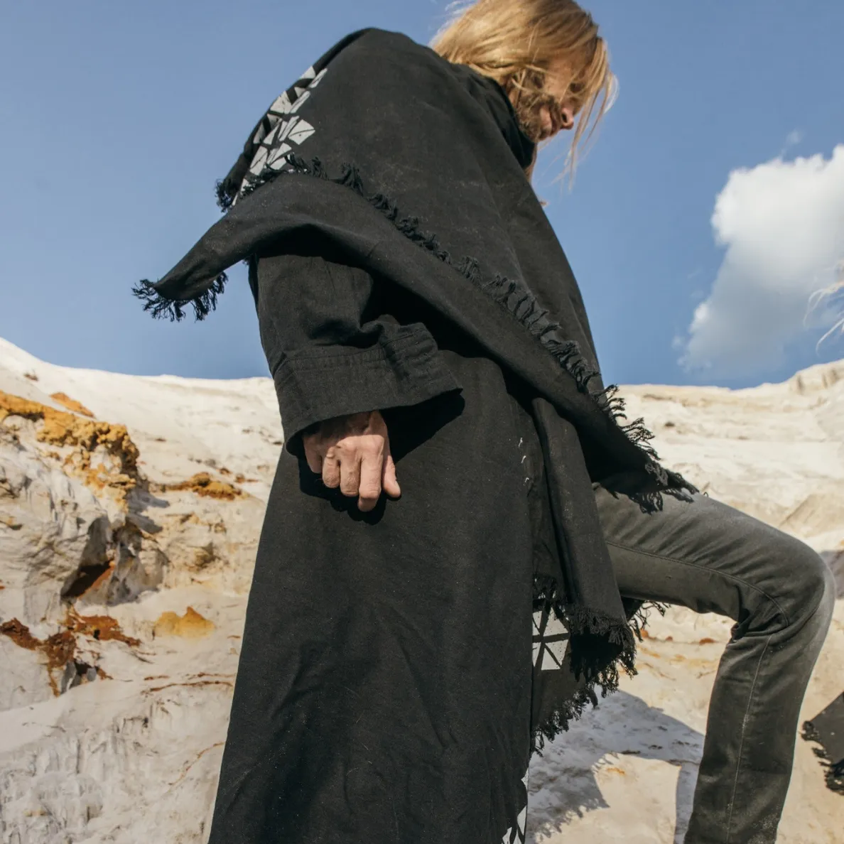 Mens Kimono Wrap Mantle ∆ Huge Wrap Cloak Poncho ∆ 100% Raw Cotton Cape Coat ∆ Black Kaftan Robe ∆ Kimono Cardigan ∆ Nomad Clothing