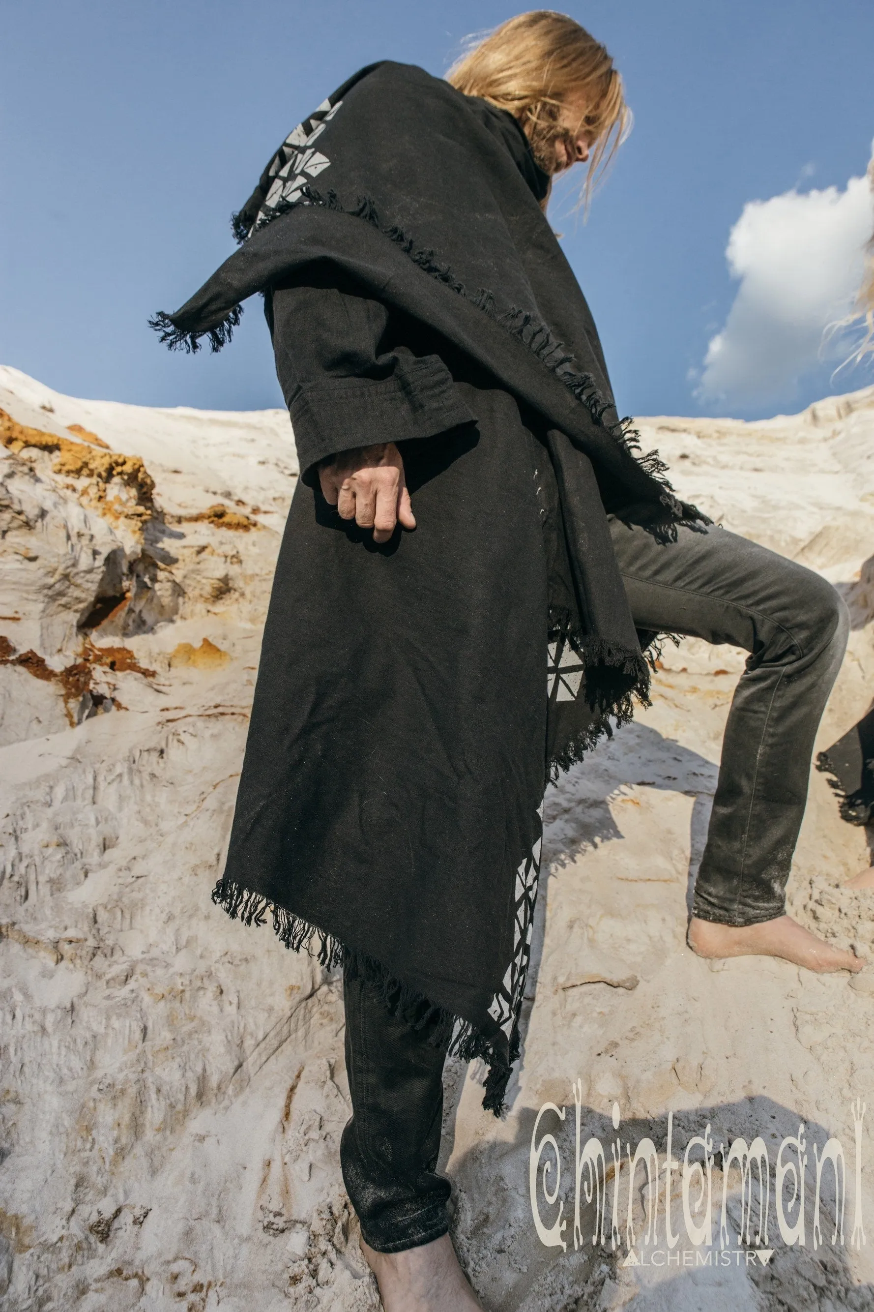 Mens Kimono Wrap Mantle ∆ Huge Wrap Cloak Poncho ∆ 100% Raw Cotton Cape Coat ∆ Black Kaftan Robe ∆ Kimono Cardigan ∆ Nomad Clothing