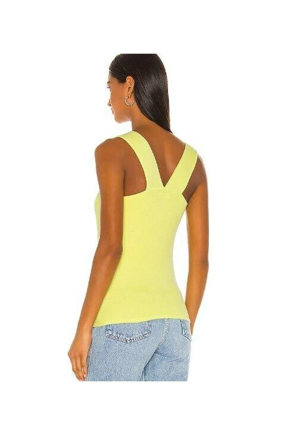 Michael Lauren Marco Wide Strap Tank In Lime Yellow