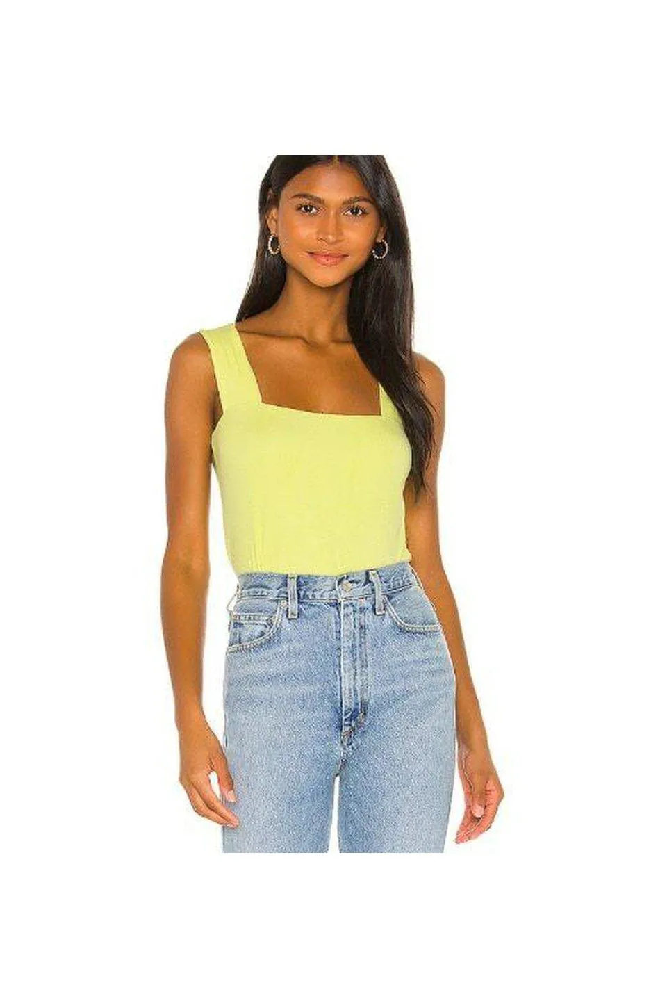 Michael Lauren Marco Wide Strap Tank In Lime Yellow