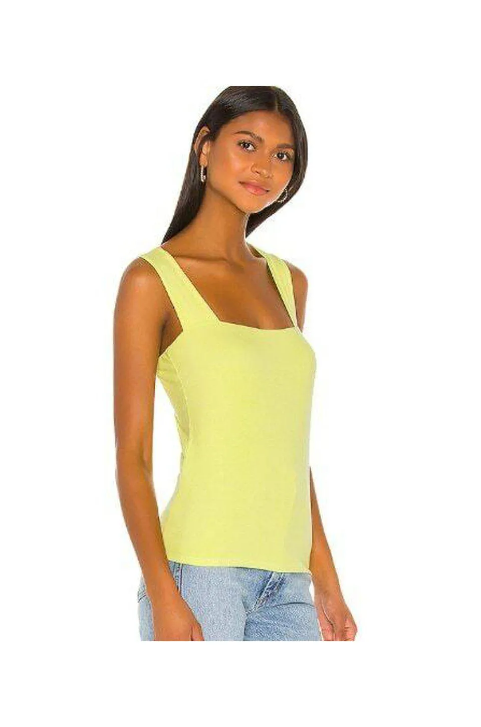 Michael Lauren Marco Wide Strap Tank In Lime Yellow