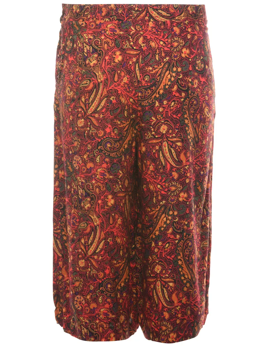 Multi-Colour Wide Leg Paisley Print Trousers - W27 L17